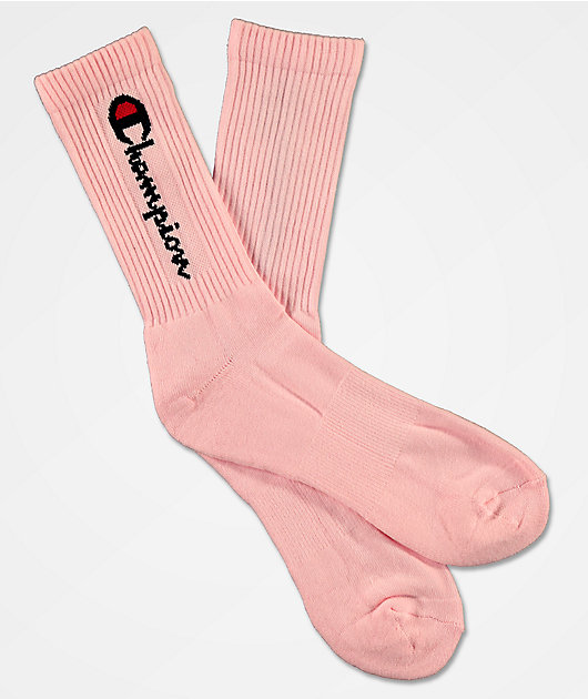 Champion Vertical Logo Pink Crew Socks 