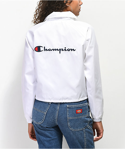 champion crop white coaches jacket