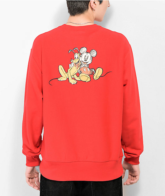 Champion x Disney Mickey Pluto Red Crewneck Sweatshirt Zumiez