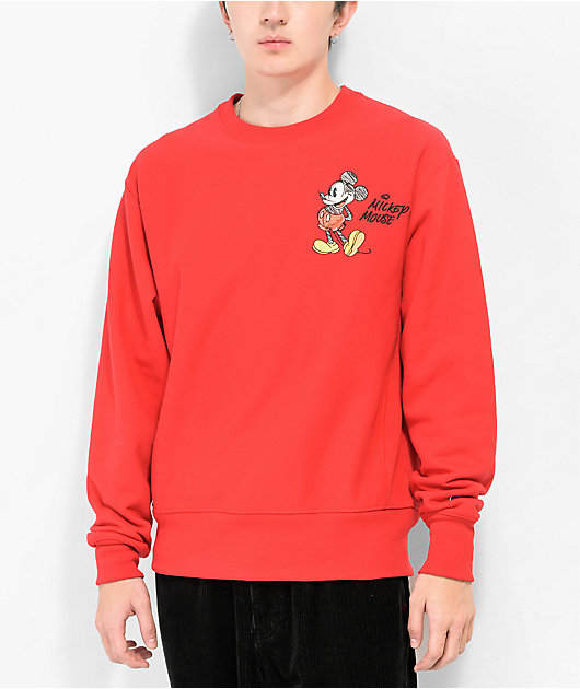 Champion x Disney Mickey & Pluto Red Crewneck Sweatshirt
