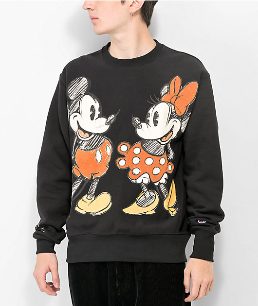 Champion x Disney Mickey & Minnie Black Crewneck Sweatshirt | Zumiez