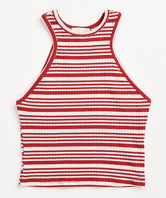 high neck red tank top