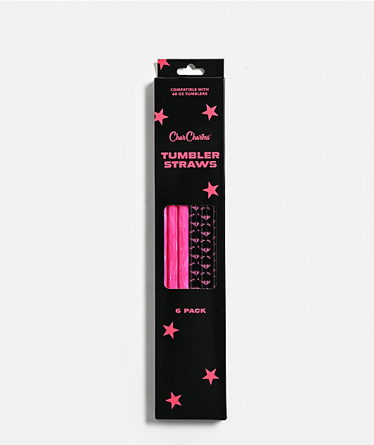 CharCharms Cyber Black & Pink 6 Pack 40oz Tumbler Straws