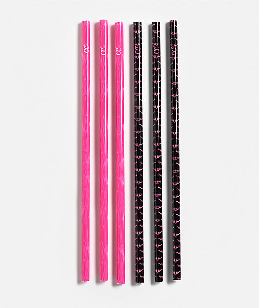 CharCharms Cyber Black & Pink 6 Pack 40oz Tumbler Straws
