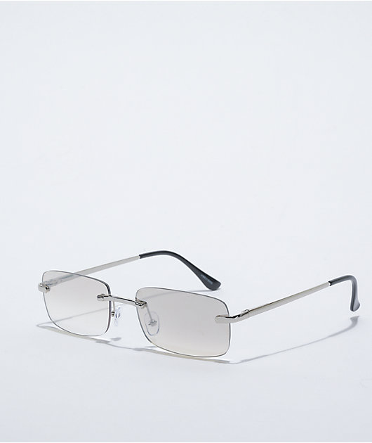 Silver Square Sunglasses Amazon.com: LASPOR Silver Rimless Sunglasses Rectangle for  main image 2