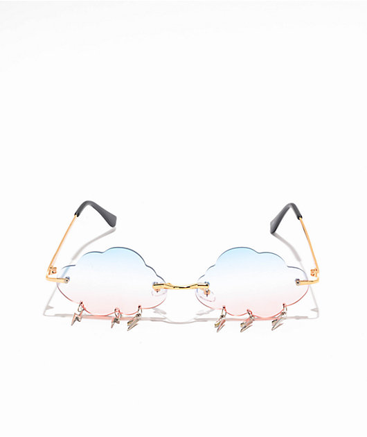 Cloud & Lightning Pink & Blue Rimless Sunglasses