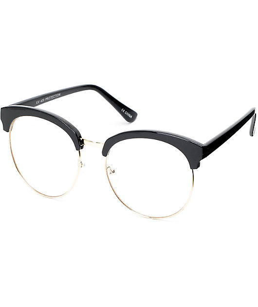 Clubmaster Gafas Negras Con Lentes Transparentes Zumiez