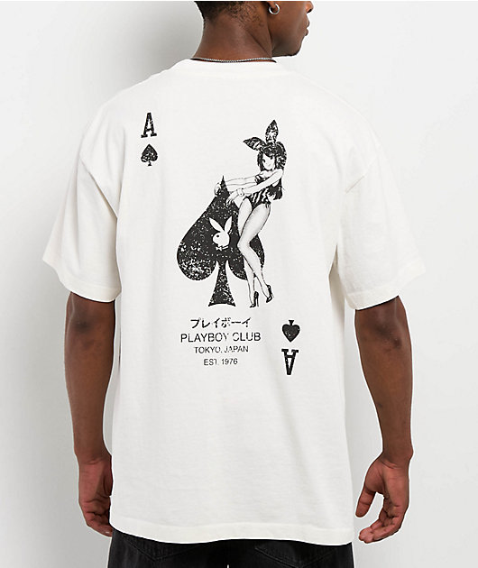 海外【COLOR BARS x Playboy】 Ace Of Spades Mens Boxy Tee Color Bars x Playboy Ace Of Spades Cream T-Shirt | Zumiez