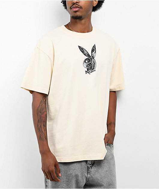 PLAY BOY ヴィンテージTシャツ オフホワイトカラー フロントロゴ PLAYBOY カラー転写シートプリント半袖Tシャツ | Japanese Big & Tall