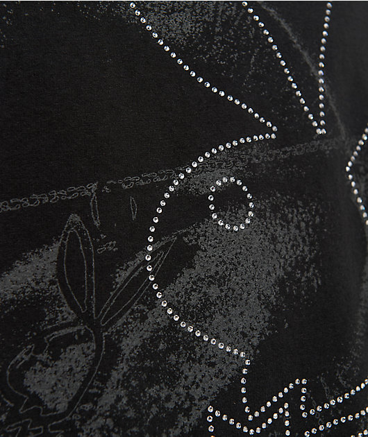 Color Bars x Playboy Rhinestone Lips Black T-Shirt