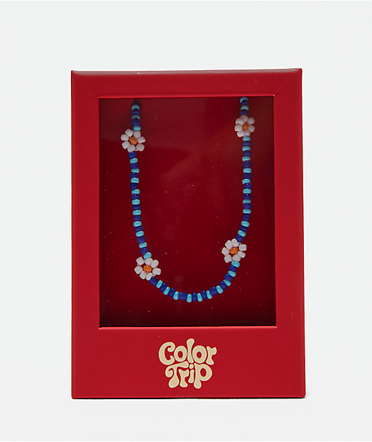 Color Trip Daisy Blue Bead Choker Necklace