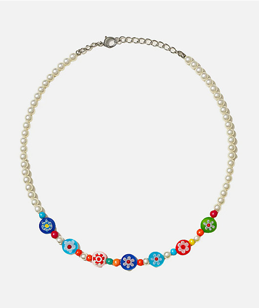 Color Trip Glass Flower Bead Choker Necklace
