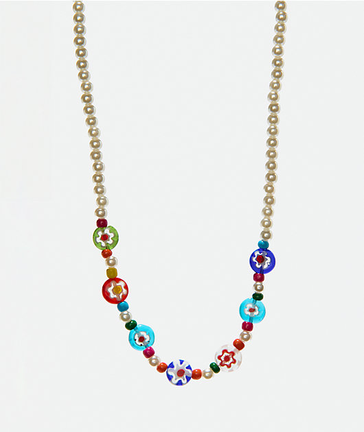 Color Trip Glass Flower Bead Choker Necklace