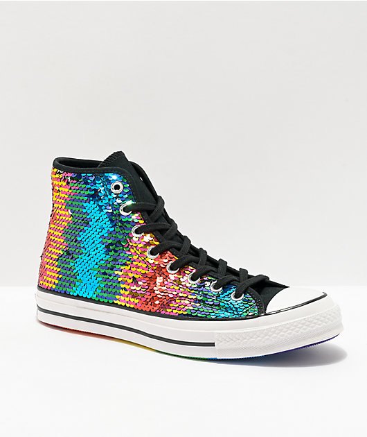 Converse Chuck 70 zapatos de lentejuelas en arcoíris y plata | Zumiez