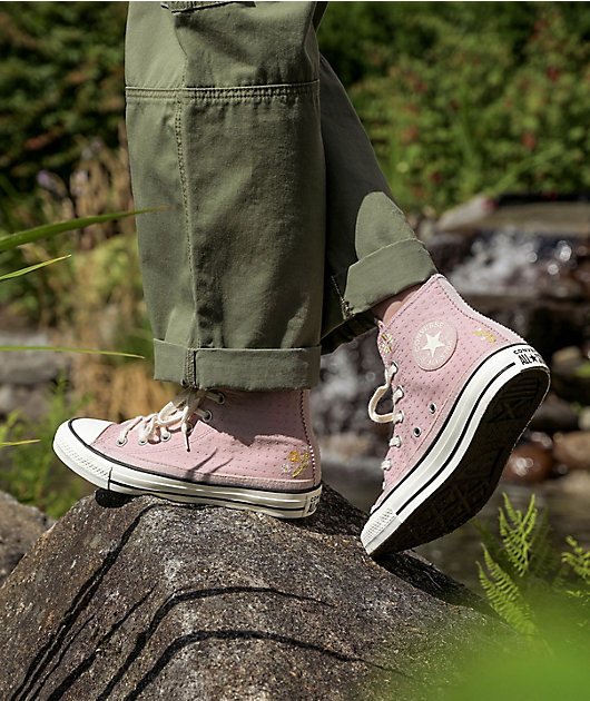 descanso Grapa Detener Converse Chuck Taylor All Star Autumn Embroidery Mauve High Top Shoes