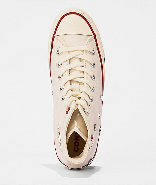 Converse Chuck Taylor All Star Chucks In Love Egret & Red High Top Shoes