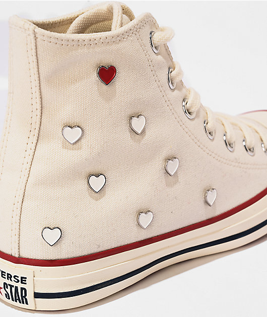 Converse Chuck Taylor All Star Chucks In Love Egret & Red High Top Shoes