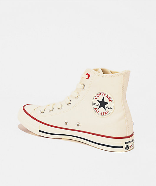 Converse Chuck Taylor All Star Chucks In Love Egret & Red High Top Shoes