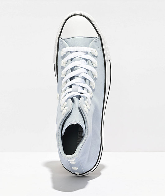 Blue and white converse high tops best sale