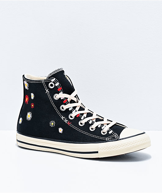 Converse Chuck Taylor All Star Hi zapatos de skate bordados negros y  blancos | Zumiez