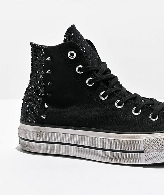 Converse Chuck Taylor All Star Lift Black Silver Studded High Top Platform Shoes