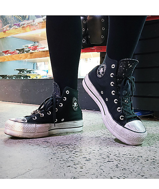 Converse Chuck Taylor All Star Lift Black Silver Studded High Top Platform Shoes Zumiez