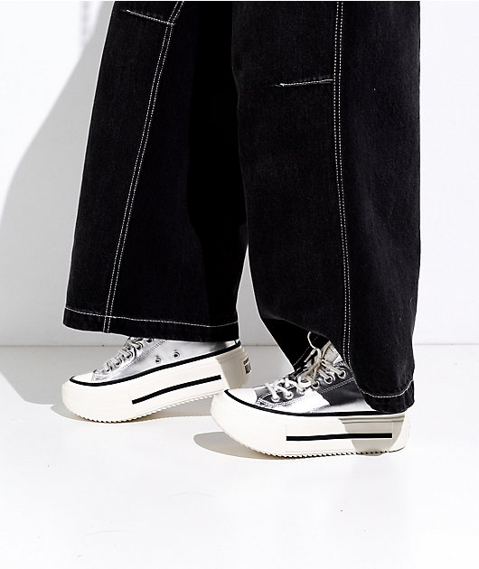 Converse Chuck Taylor All Star Lift Silver & White Platform Shoes video