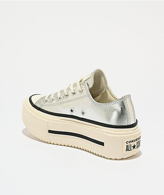 Converse Chuck Taylor All Star Lift Silver & White Platform Shoes