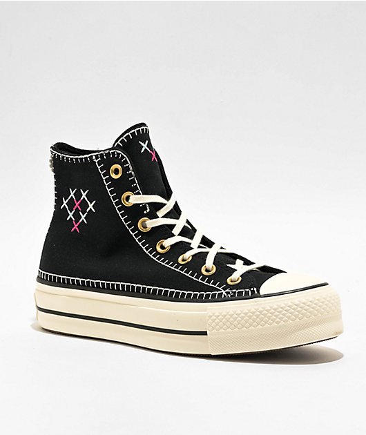 Converse Chuck Taylor All Star Lift Stitch Sich Black White High Top Platform Shoes