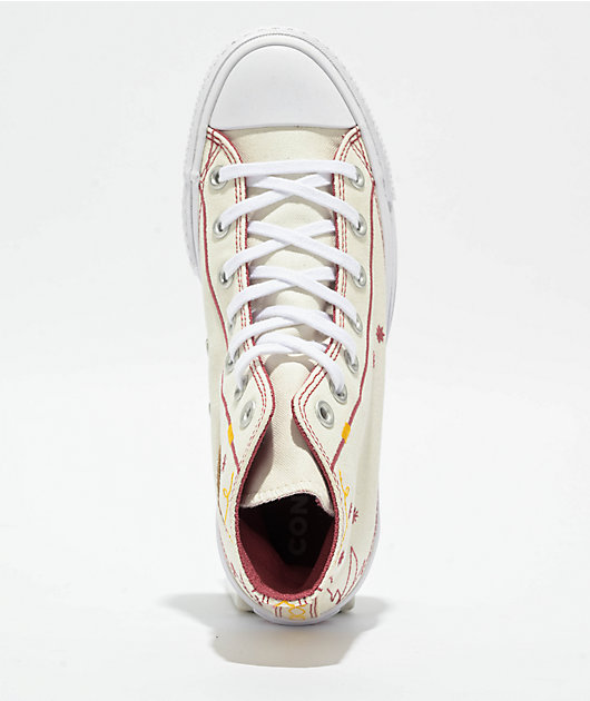 Converse Chuck Taylor All Star Lift Western Embroidered Egret, Astrodust, & Yellow High Top Platform Shoes