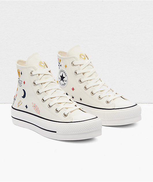 Converse Chuck Taylor All Star Lift White Embroidered Platform Shoes