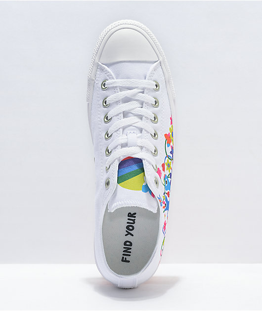 White converse with rainbow bottom sale