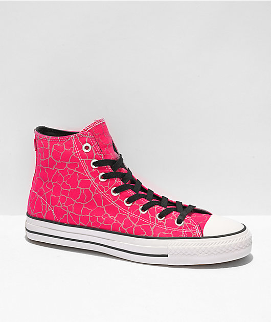 Converse Chuck Taylor All Star Pro Crackle Pink & Black High Top Skate Shoes وضعي مع النوم