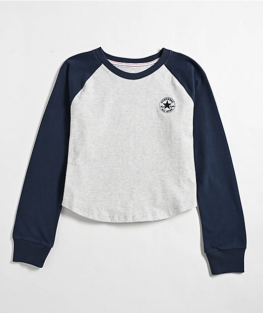 Converse Grey Raglan Long Sleeve Crop T-Shirt | Zumiez