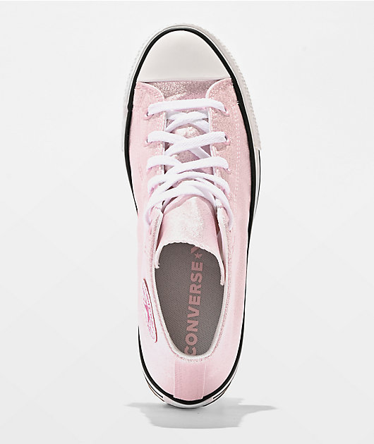 Converse Kids Chuck Taylor All Star Lift Shine New Found Bloom & White High Top Platform Shoes