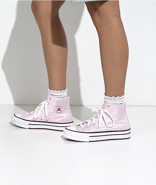 Converse Kids Chuck Taylor All Star Lift Shine New Found Bloom & White High Top Platform Shoes video