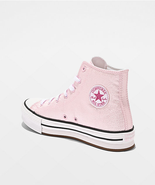 Converse Kids Chuck Taylor All Star Lift Shine New Found Bloom & White High Top Platform Shoes