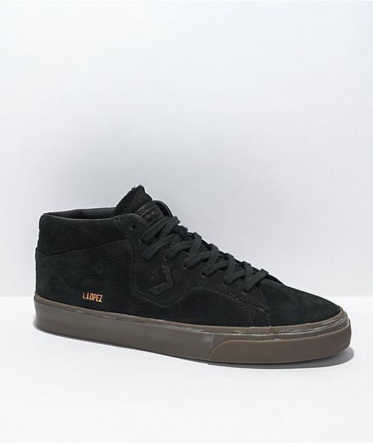 Converse Louie Lopez Pro Mid Black & Gum Suede Skate Shoes | Zumiez