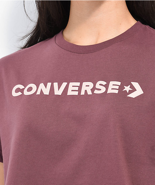 Crop Top Converse T Shirt Womens Red Converse Puff Logo Wine Crop