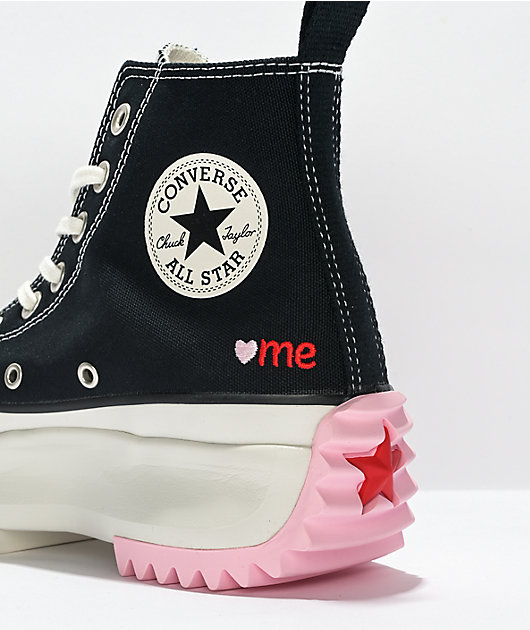 Converse Run Star Hike CW Love zapatos de plataforma de caña alta negros y rosas