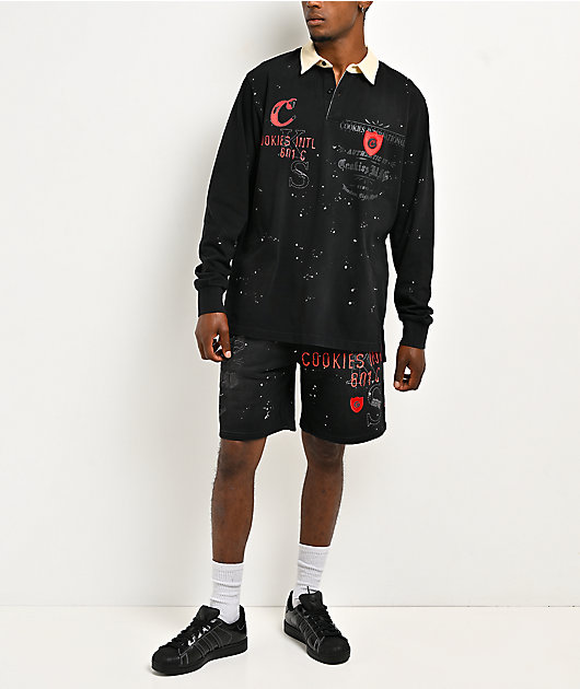 Cookies Gold Rush Splatter Black Long Sleeve Rugby Shirt