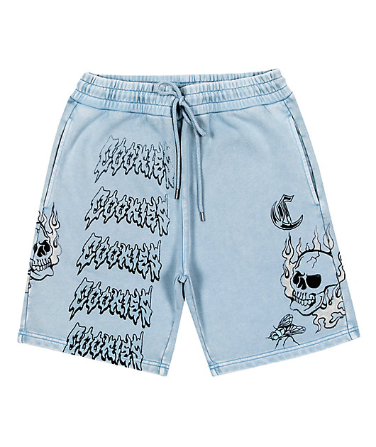 ✨値下げ中✨Sol soonerorlater SweatCargoShorts Cookies Heaven Can Wait Light Blue Sweat Shorts | Zumiez