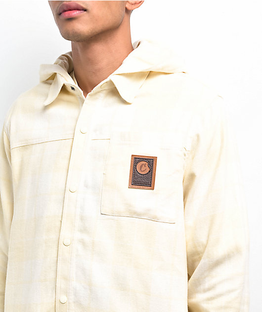 Hooded button up discount shirt