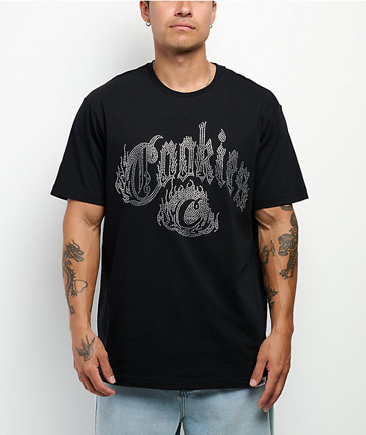Cookies Rhinestone World On Fire Black T-Shirt | Zumiez