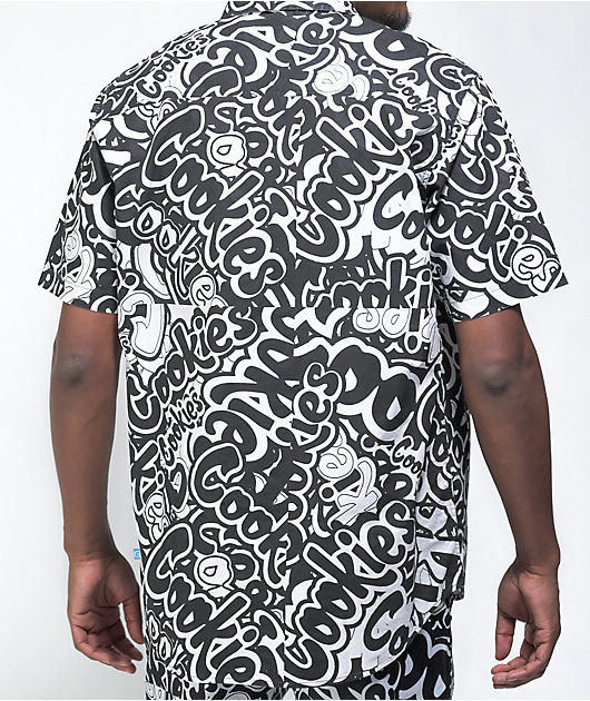 Cookies Stack It Up Black & White Short Sleeve Button Up Shirt