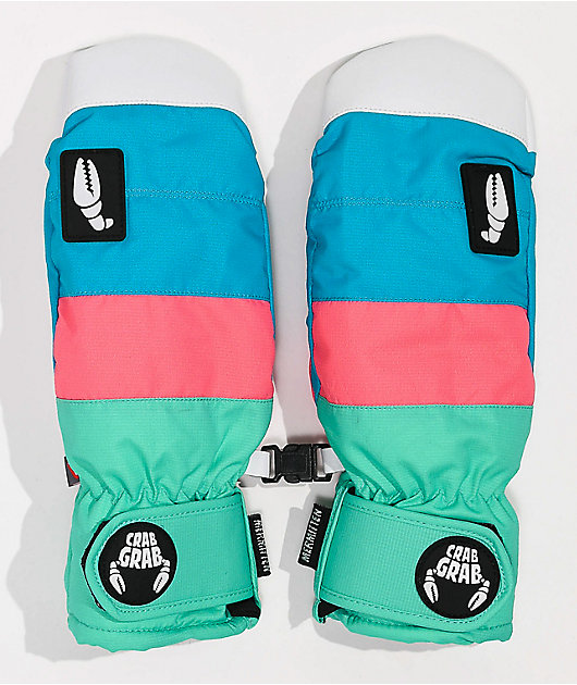 Crab Grab Mermitten mitones de snowboard rosa, verde, azul y blanco