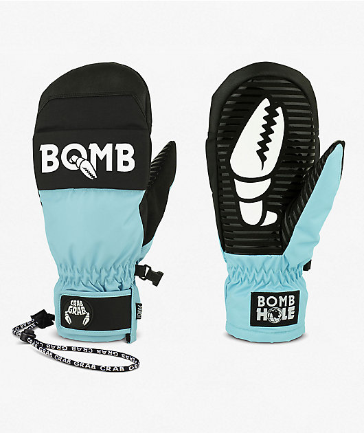 Crab Grab x The Bomb Hole Stevens Punch Teal & Black 15K Snowboard Mittens