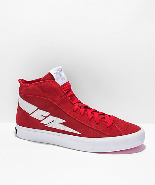 Oblea grava Civilizar Creative Recreation Zeus Hi Top Red & White Suede Skate Shoes