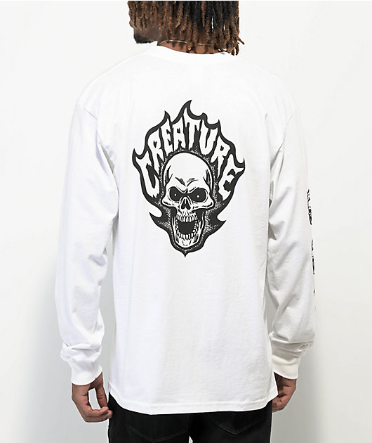 Creature Bonehead Flame White Long Sleeve TShirt