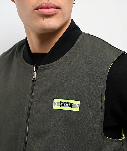 Creature Crete-Ture DIY Asphalt & Neon Green Reversible Zip Vest